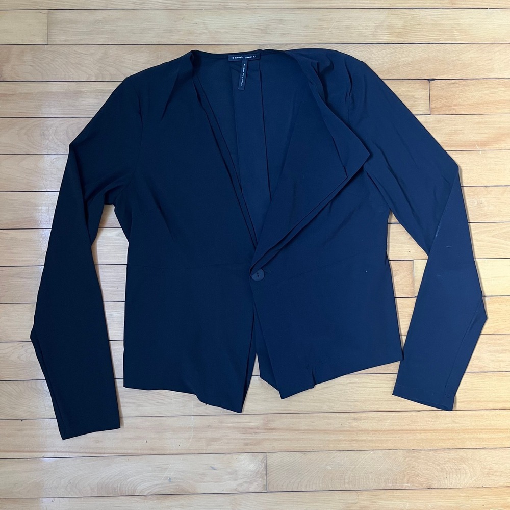 Sarah Pacini Black Single Button Draped Blazer Jacket Made in Italy Size M